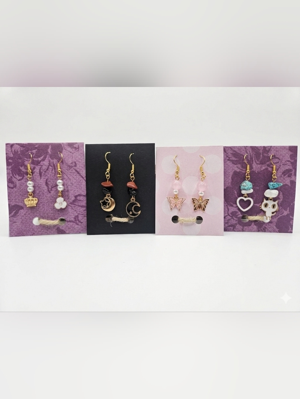 Handmade Gold-Tone Mixed Charm & Gemstone Earrings